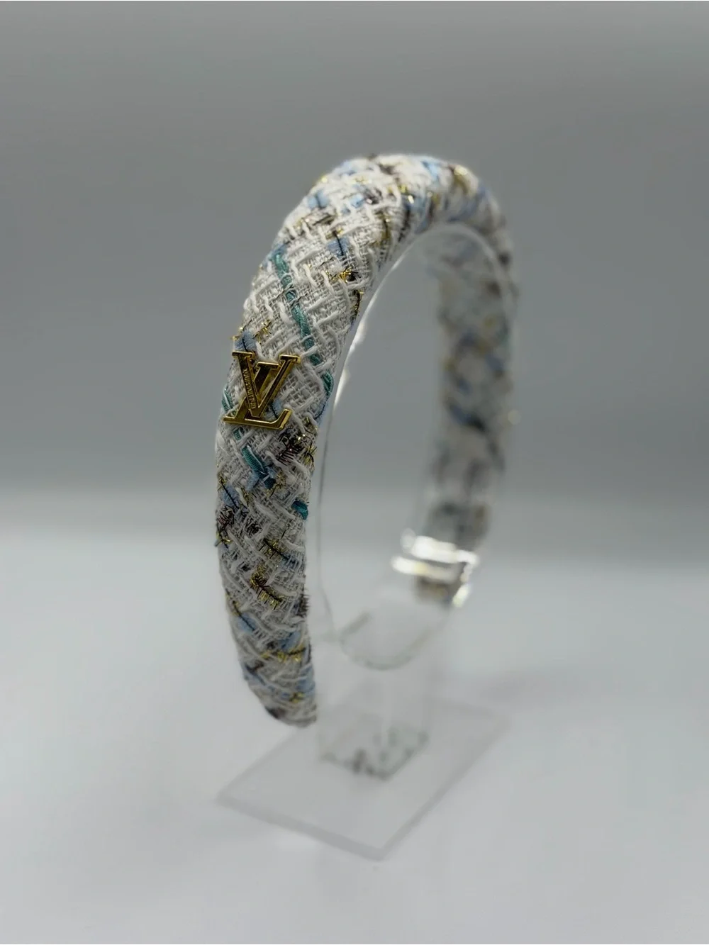 Louis Vuitton White Tweed Bracelet with Gold LV Accent